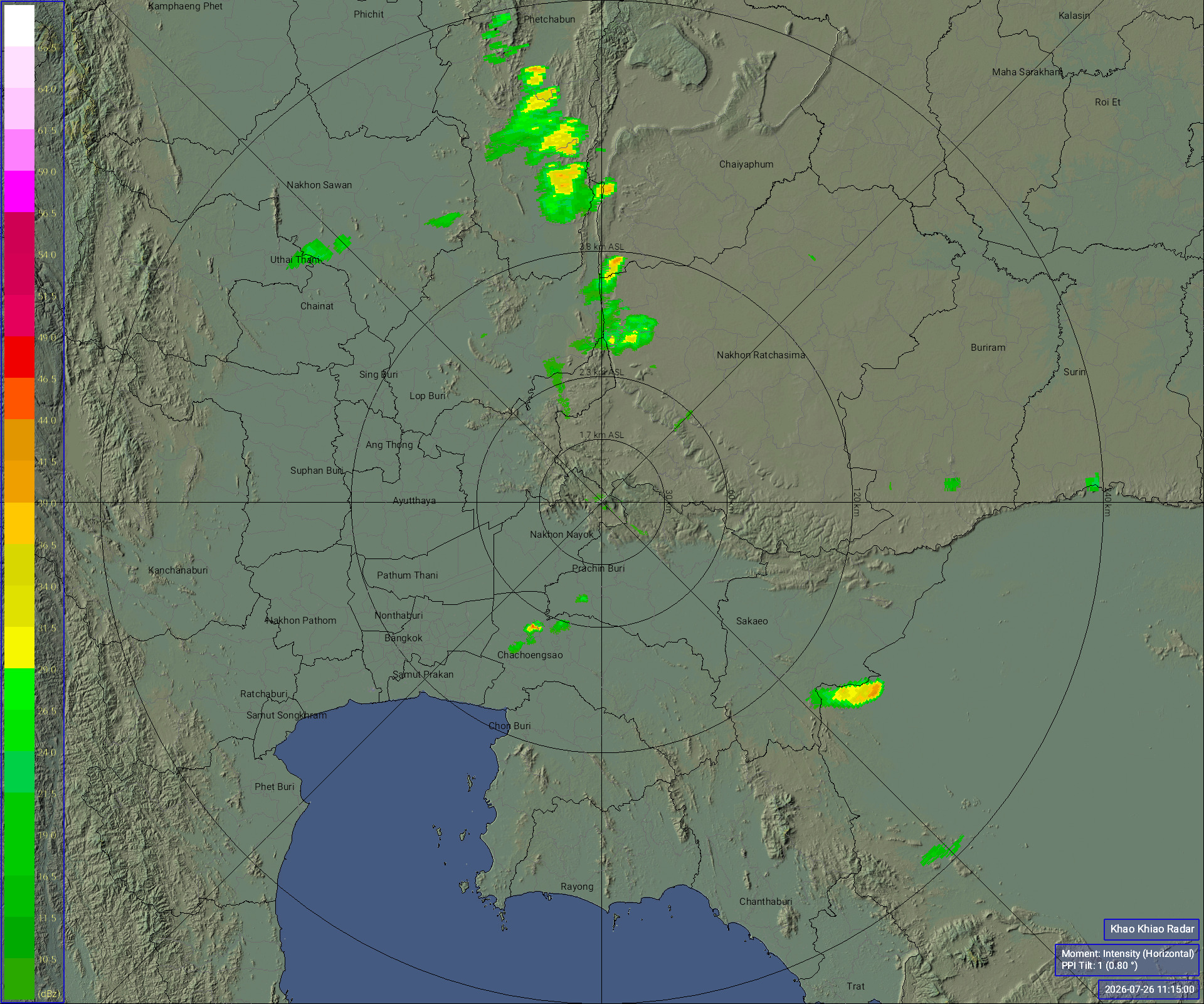 ภาพเรดาร์ฝนความละเอียดสูง นครนายก ล่าสุด วันนี้ เรดาร์ เขาเขียว.