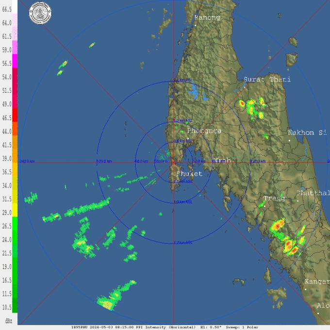 Thai Meteorological Department Phuket Weather Radar Loop - images updated every 15 minutes