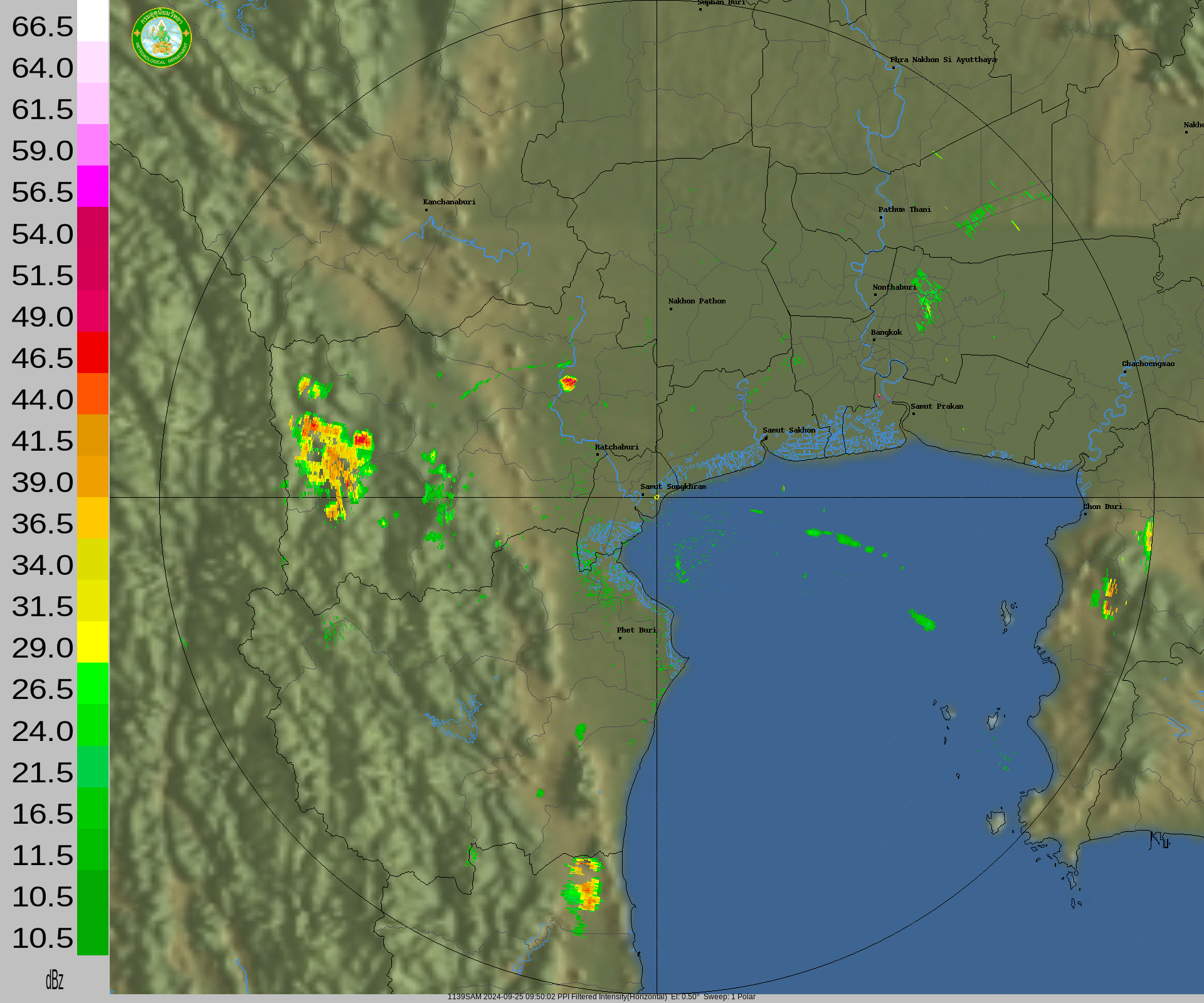 ภาพเรดาร์ฝนความละเอียดสูง สมุทรสงคราม รัศมี 120 กิโลเมตร  ล่าสุด วันนี้ เรดาร์ กทม.