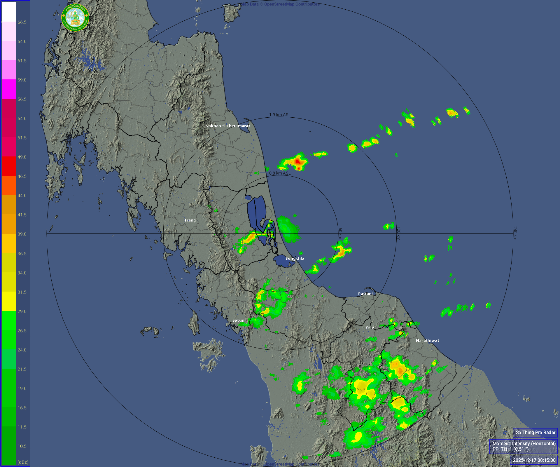 ภาพเรดาร์ฝนความละเอียดสูง สทิงพระ รัศมี 240 กม. ล่าสุด วันนี้ เรดาร์สทิงพระ.