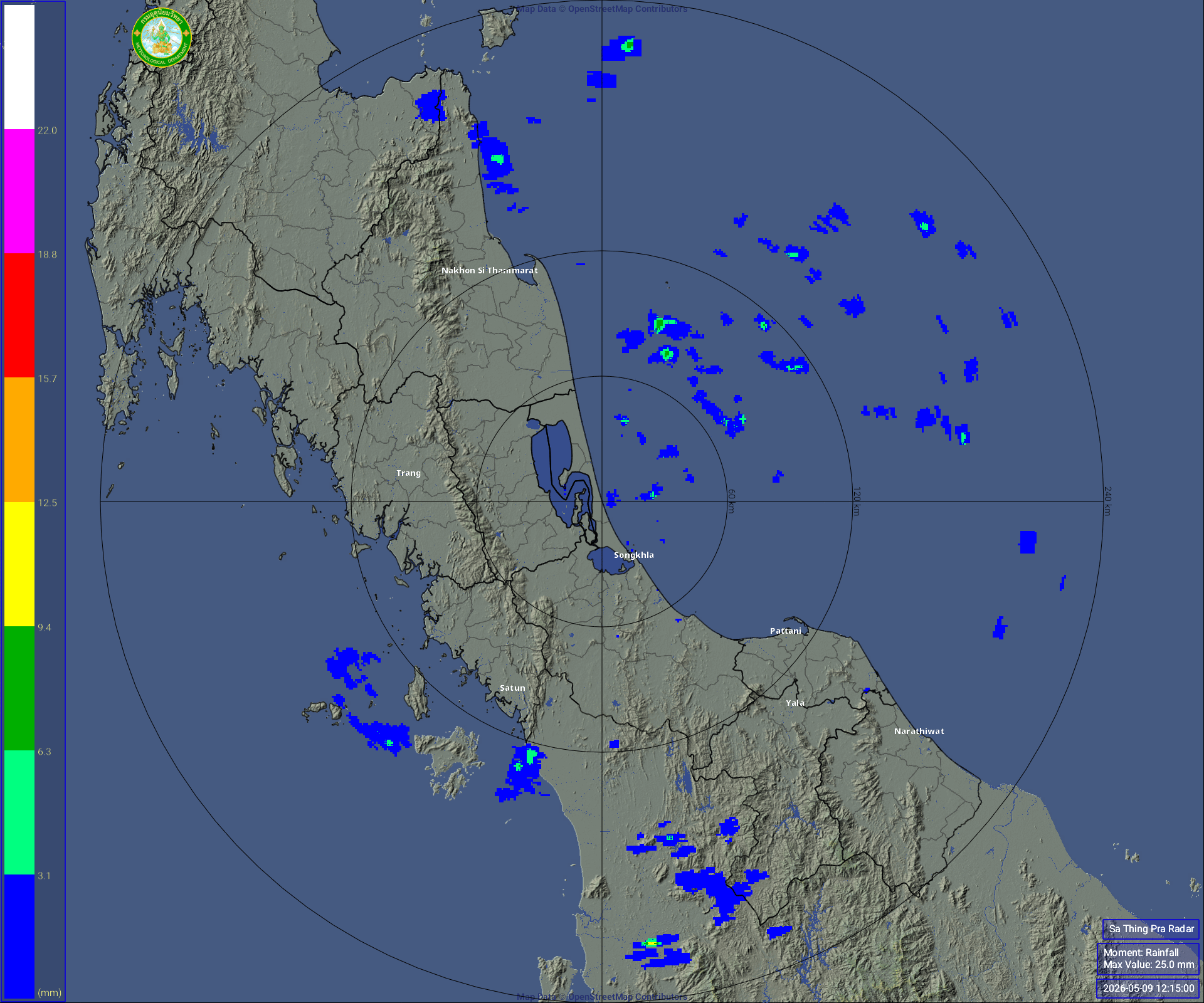 ภาพเรดาร์ฝน Nowcast ความละเอียดสูง สทิงพระ รัศมี 240 กม. ล่าสุด วันนี้ เรดาร์สทิงพระ.
