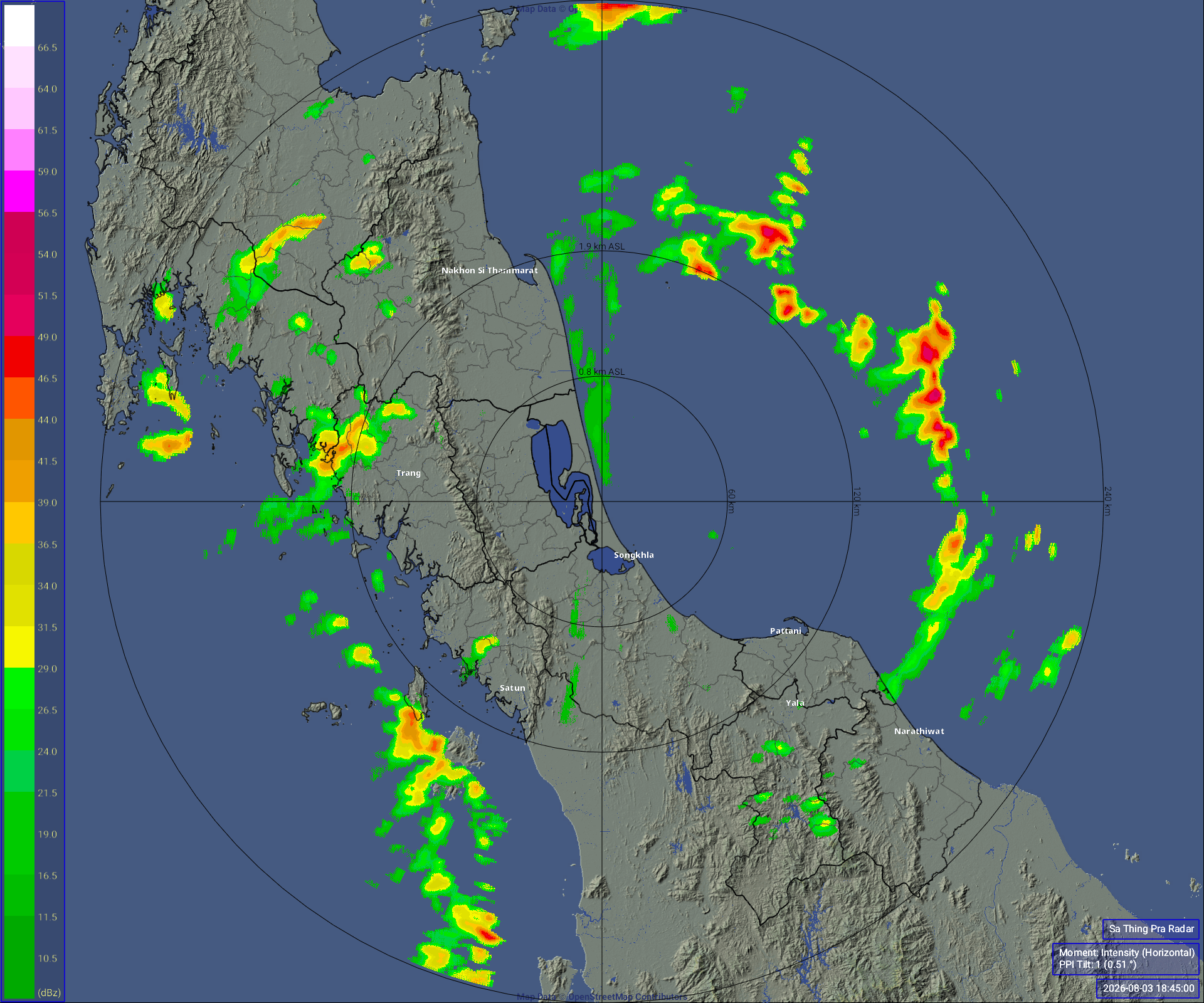 ภาพเรดาร์ฝนความละเอียดสูง สทิงพระ รัศมี 240 กม. ล่าสุด วันนี้ เรดาร์สทิงพระ.