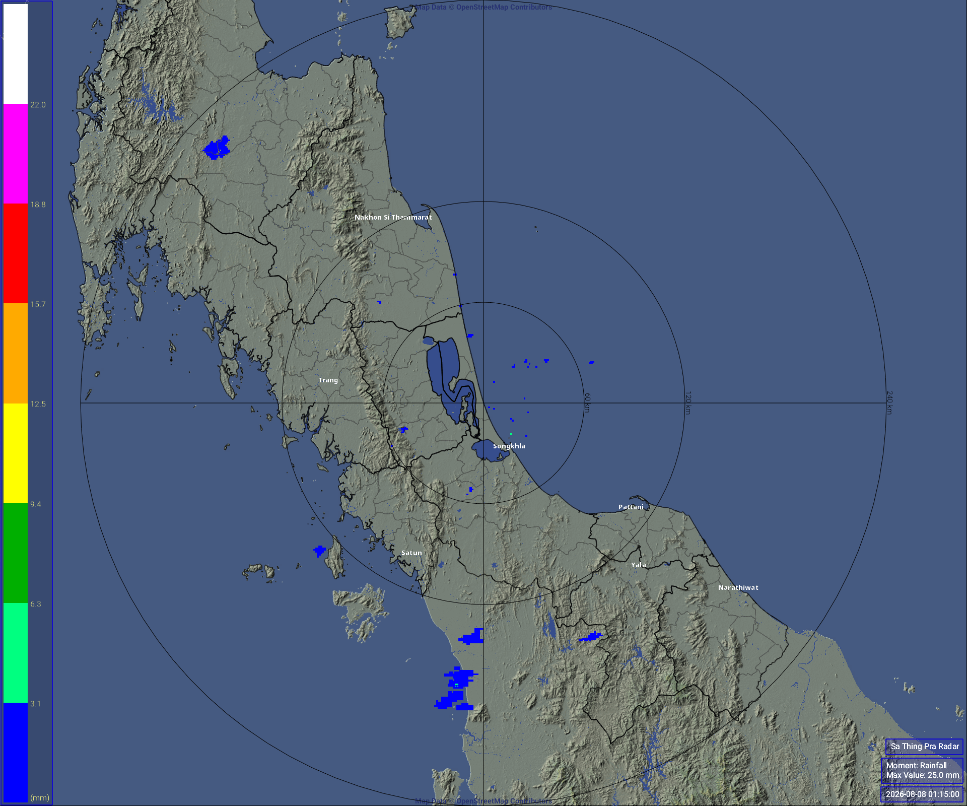 ภาพเรดาร์ฝน Nowcast ความละเอียดสูง สทิงพระ รัศมี 240 กม. ล่าสุด วันนี้ เรดาร์สทิงพระ.